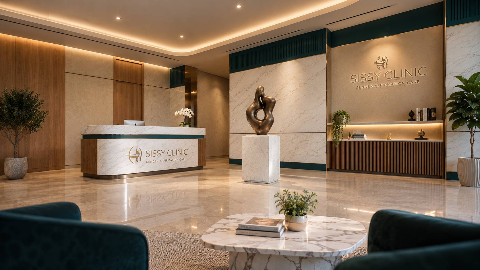 Sissy Clinic executive concierge lobby and sculptural reception lounge