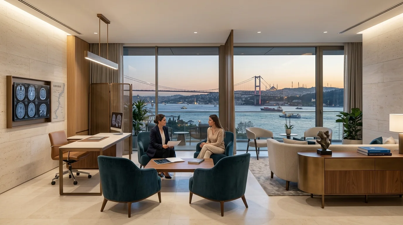 Sissy Clinic Istanbul Bosphorus surgical hospital lounge and VIP consultation suite